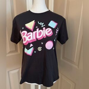 Barbie 2023 black short sleeve screen print tee with bright pink logo. Size M.